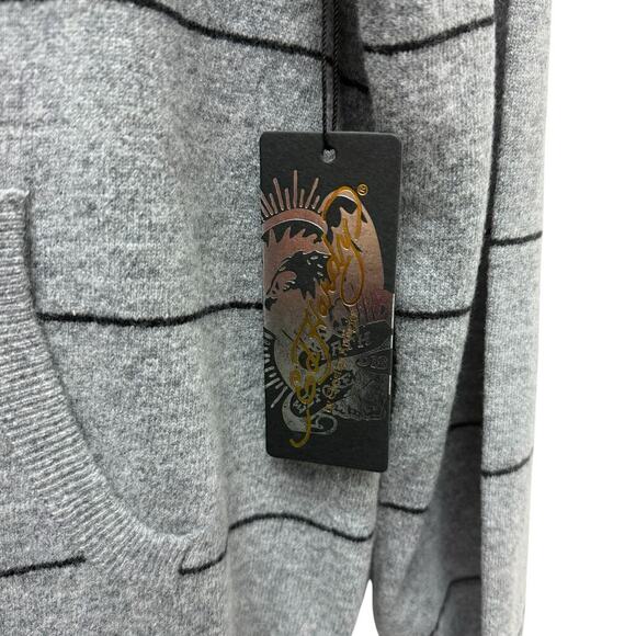 NWT Ed Hardy Mens Patch Knitted Striped Zip Up Hoodie‎ Sweater Gray Size XL - Picture 4 of 10
